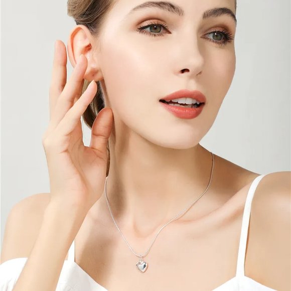 Snake 925 Sterling Silver Rope Chain Heart Love Necklace Wedding Engagement - Picture 9 of 9